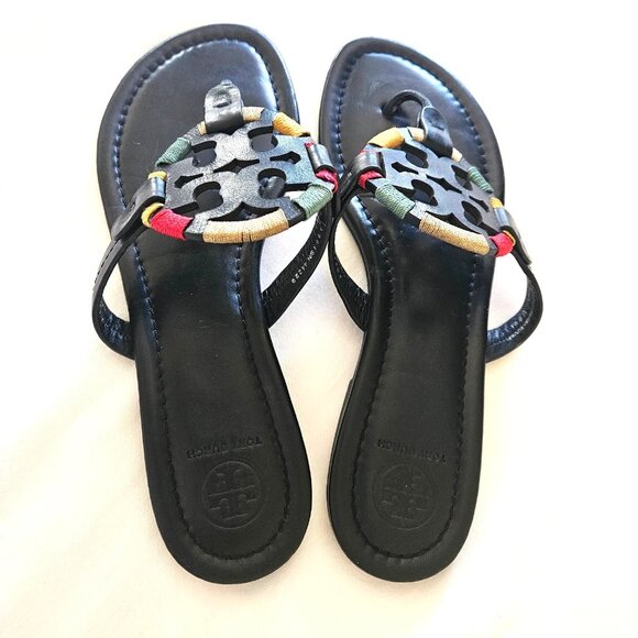 TORY Burch Black Leather Miller Sandals size 9M Style #3964 / S/N 44229 - Picture 3 of 8